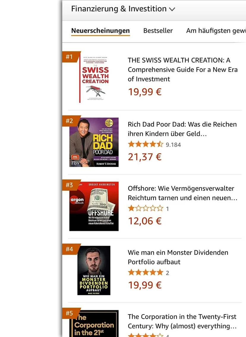 THE SWISS WEALTH CREATION ranked #1 in Amazon new releases for finance and investment